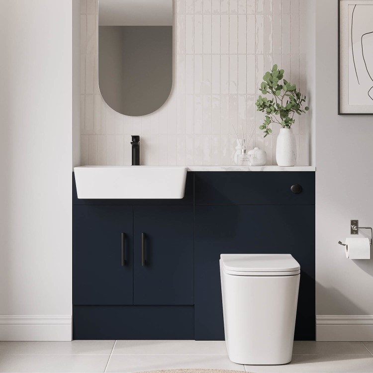 1200mm Blue Toilet and Sink Unit with Black Fittings - Ontario