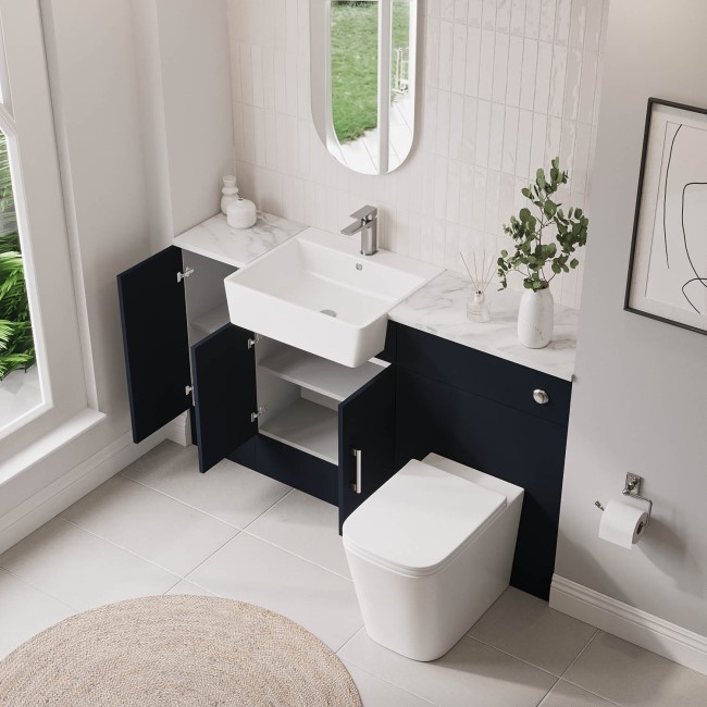 1500mm Blue Toilet and Sink Unit with Storage Unit & Chrome Fittings - Ontario