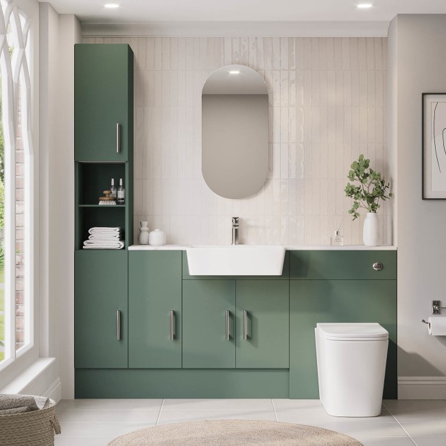 1800mm Green Toilet and Sink Unit with Storage Units & Chrome Fittings - Ontario