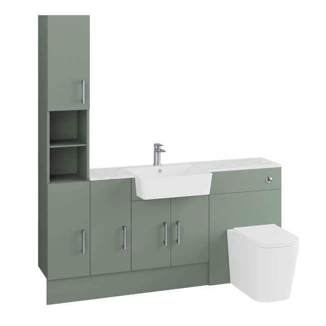 1800mm Green Toilet and Sink Unit with Storage Units & Chrome Fittings - Ontario