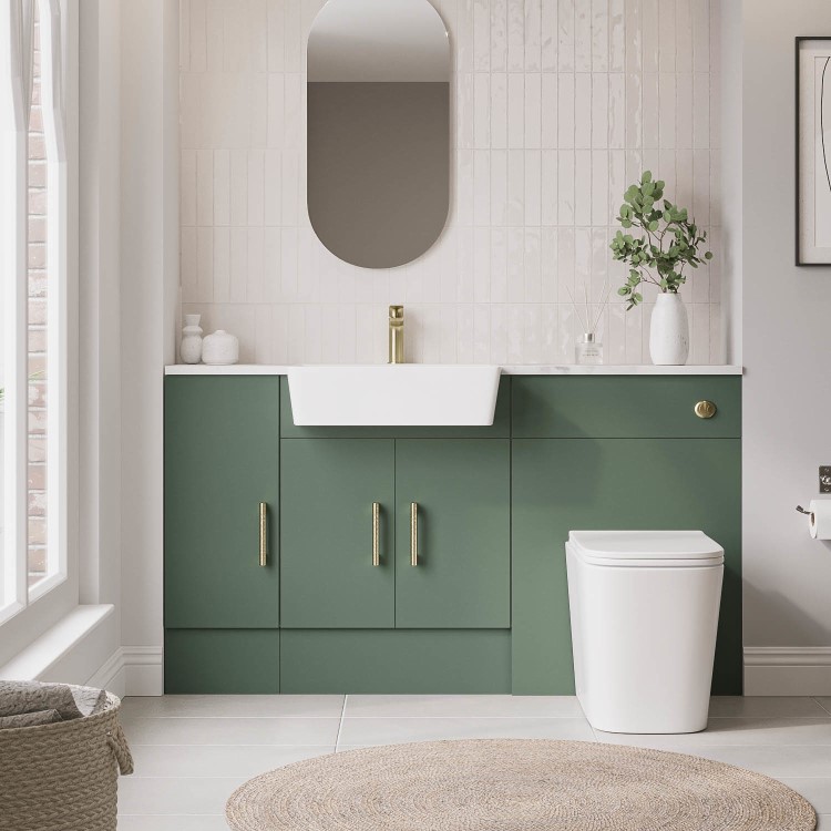 1500mm Green Toilet and Sink Unit with Storage Unit & Brass Fittings - Ontario