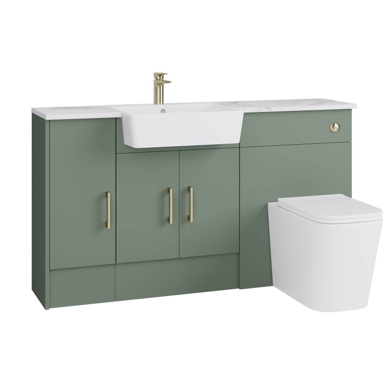 1500mm Green Toilet and Sink Unit with Storage Unit & Brass Fittings - Ontario