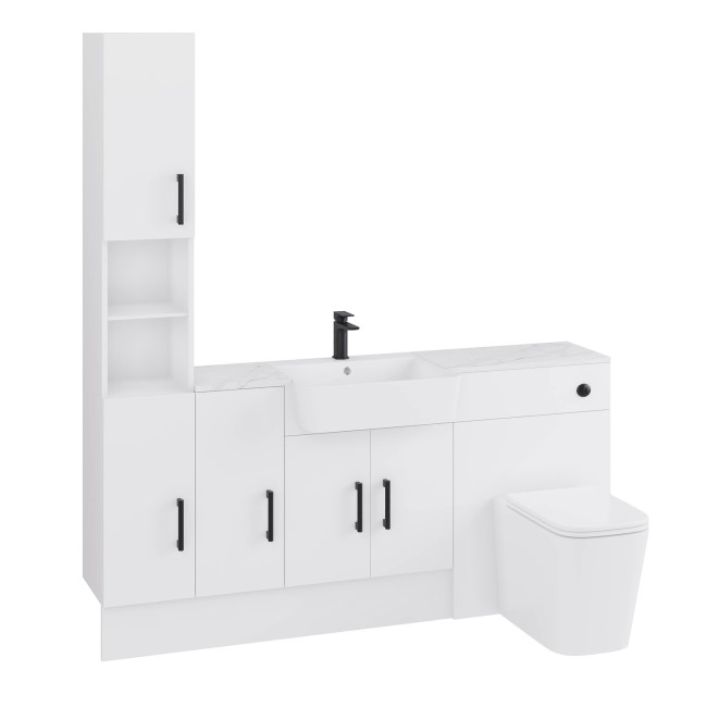 1800mm White Toilet and Sink Unit with Storage Units & Black Fittings - Ontario