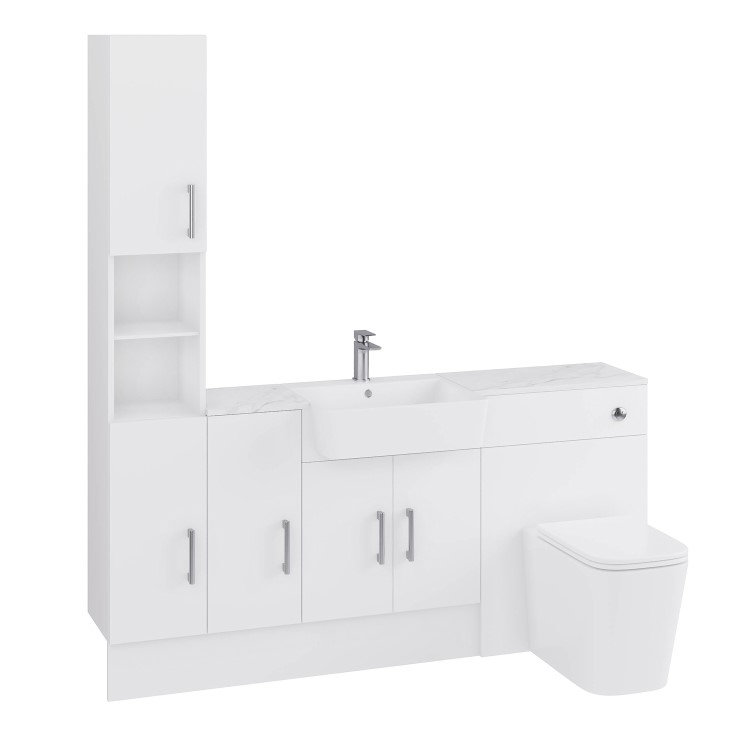 1800mm White Toilet and Sink Unit with Storage Units & Chrome Fittings - Ontario