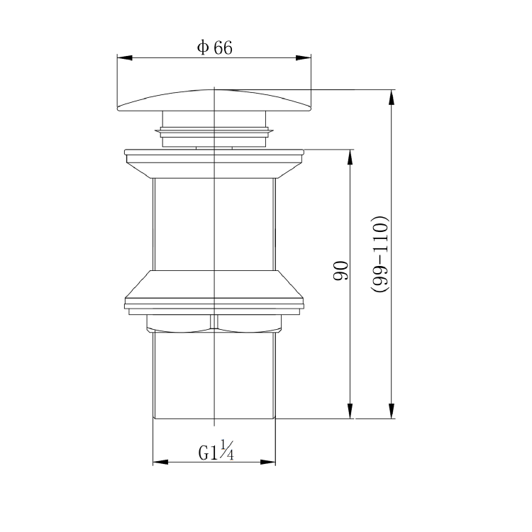 Brushed Brass Click Clack Unslotted Basin Waste - Arissa