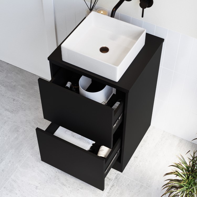 500mm Black Freestanding Countertop Vanity Unit with Square Basin - Palma