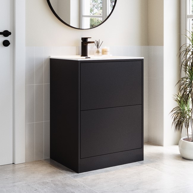 Grade A1 - 600mm Black Freestanding Vanity Unit with Basin - Palma