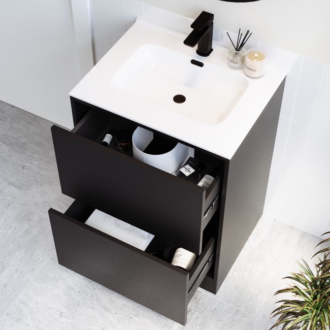 Grade A1 - 600mm Black Freestanding Vanity Unit with Basin - Palma