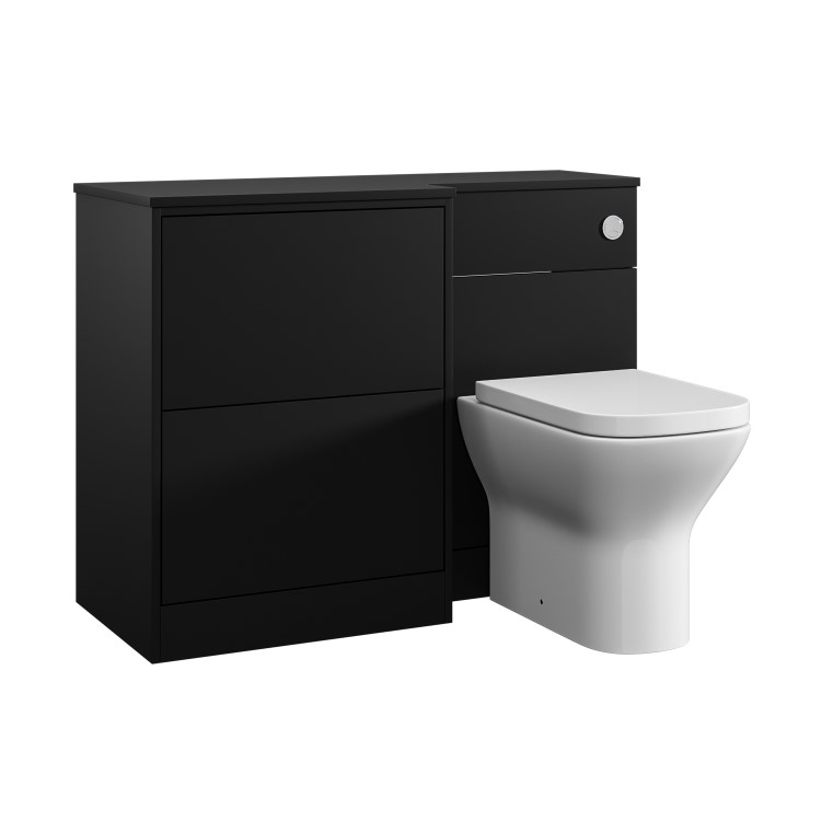 1100mm Black Left Hand Toilet and Sink Unit with Square Toilet and Chrome Push Button - Palma