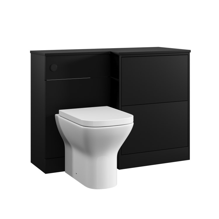 1100mm Black Right Hand Toilet and Sink Unit with Square Toilet and Matt Black Push Button - Palma