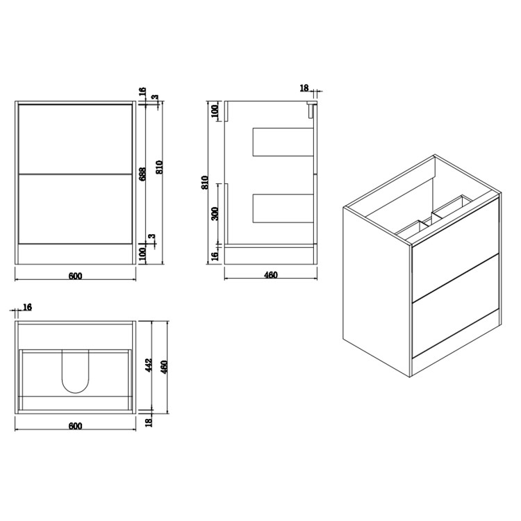 1100mm Wood Effect Left Hand Toilet and Sink Unit with Square Toilet and Matt Black Push Button - Palma