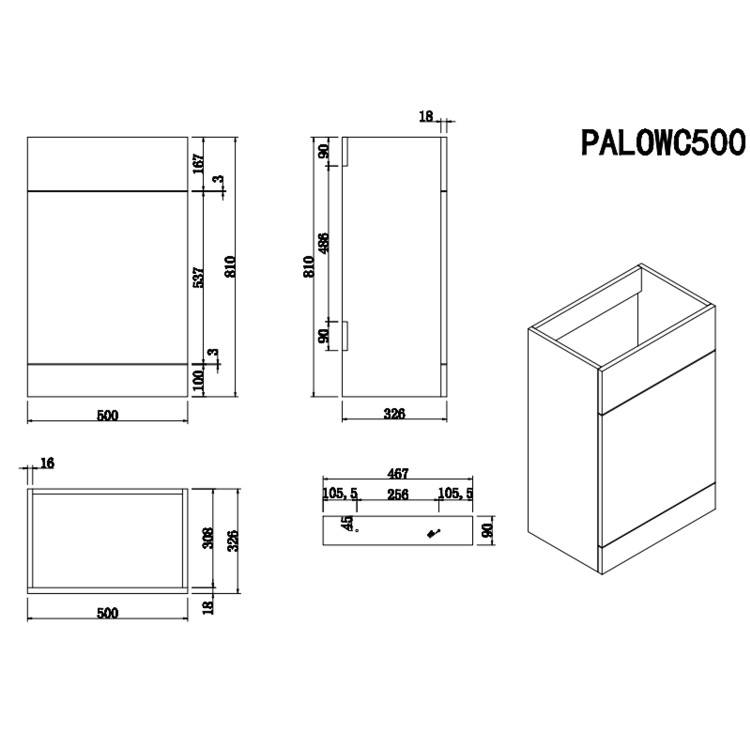 1100mm Wood Effect Left Hand Toilet and Sink Unit with Square Toilet and Matt Black Push Button - Palma