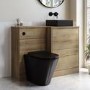 1100mm Wood Effect Toilet and Sink Unit Right Hand with Black Toilet Basin & Fittings - Palma