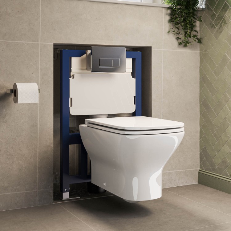 Palma Wall Hung Toilet 820mm Pneumatic Frame & Cistern & Chrome Flush Plate