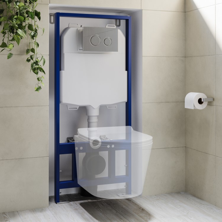 Palma Wall Hung Toilet 1160mm Mechanical WC Frame & Cistern & Chrome Mechanical Flush Plate