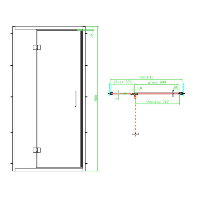 Brushed Brass 8mm Glass Rectangular Hinged Shower Enclosure 1000x900mm - Pavo