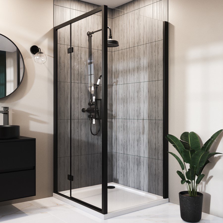 Grade A2 - Black 8mm Glass Rectangular Hinged Shower Enclosure 1200x800mm - Pavo