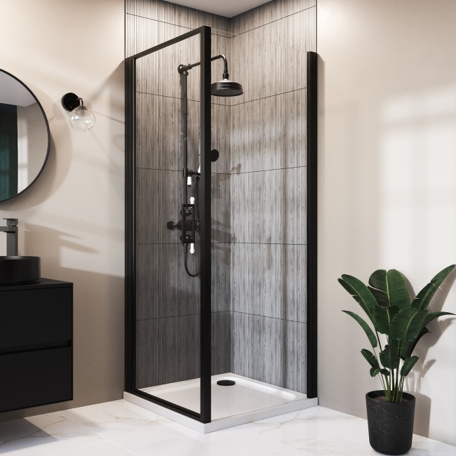 Black 8mm Glass Rectangular Hinged Shower Enclosure 800x700mm - Pavo