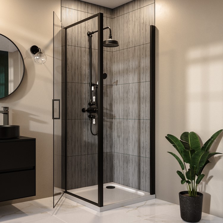 Black 8mm Glass Square Hinged Shower Enclosure 800mm - Pavo