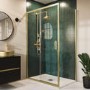 Brushed Brass 8mm Glass Rectangular Sliding Shower Enclosure with Low Profile Shower Tray 1200x800mm - Pavo