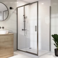 Gunmetal Grey 8mm Glass Rectangular Sliding Shower Enclosure 1000x800mm - Pavo