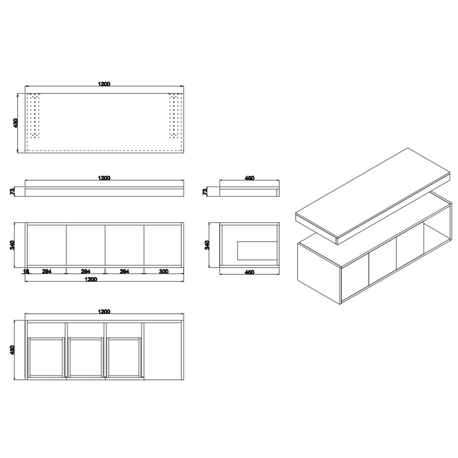 1200mm Wood Effect Wall Hung Double Countertop Vanity Unit with Black Rectangular Basins and Shelf - Porto