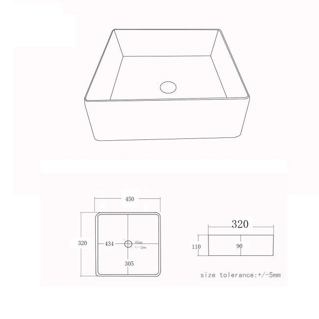 600mm Wood Effect Wall Hung Countertop Vanity Unit with Rectangular Basin and Shelf - Porto