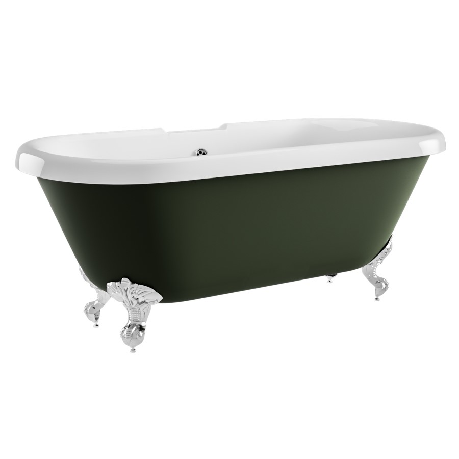 Freestanding Dark Green Double Ended Roll Top Bath with Chrome Feet 1515 x 740mm - Park Royal