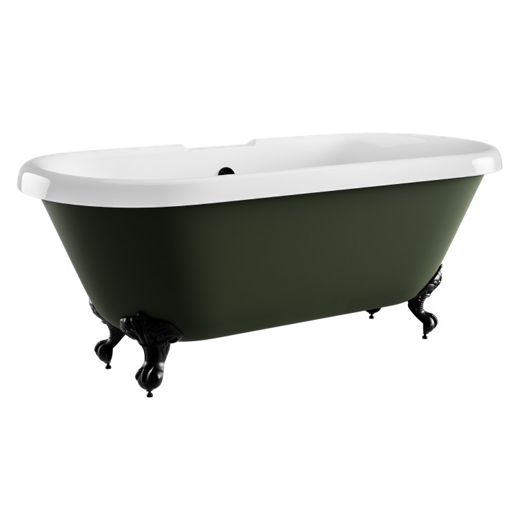 Freestanding Dark Green  Double Ended Roll Top Bath with Black Feet 1515 x 740mm - Park Royal