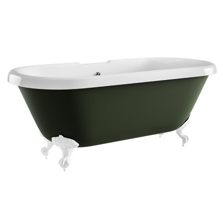 Freestanding Dark Green  Double Ended Roll Top Bath with White Feet 1515 x 740mm - Park Royal