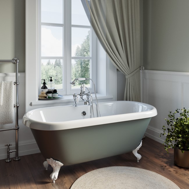 Freestanding Light Green Double Ended Roll Top Bath with White Feet 1515 x 740mm - Park Royal