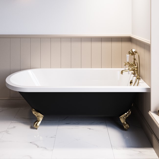 Black Freestanding Single Ended Bath with Brass Feet 1670 x 740mm - Park Royal