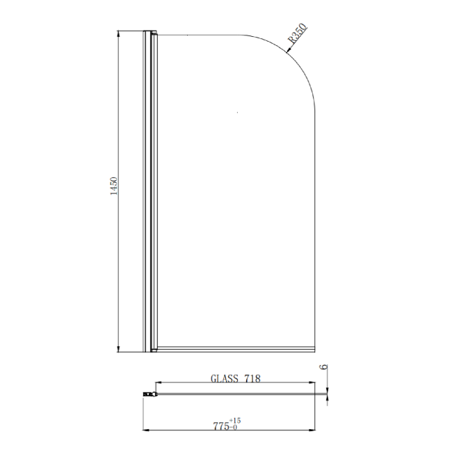 Black Freestanding Single Ended Shower Bath with Chrome Screen & Feet 1670 x 740 mm - Park Royal