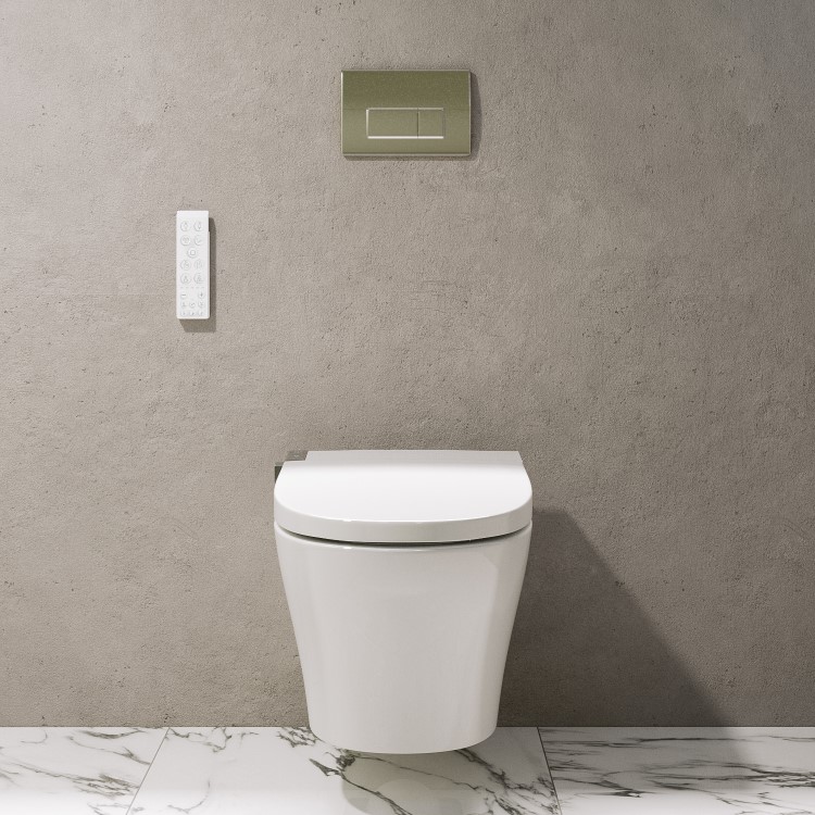 Wall Hung Smart Bidet Japanese Toilet with Heated Seat & 1160mm Frame Cistern and Chrome Pneumatic Flush Plate - Purificare