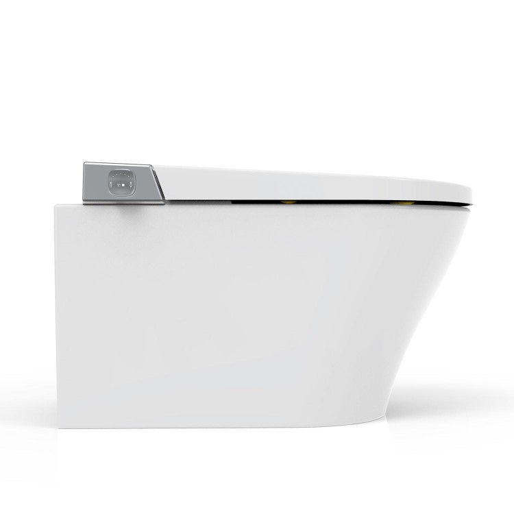 Wall Hung Smart Bidet Japanese Toilet with Heated Seat & 1160mm Frame Cistern and Brass Pneumatic Flush Plate - Purificare