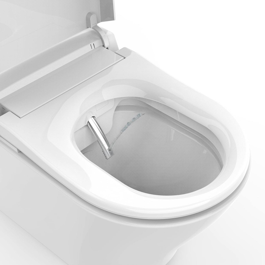 Wall Hung Smart Bidet Japanese Toilet with Heated Seat & 820mm Frame Cistern and Black Sensor Flush Plate - Purificare