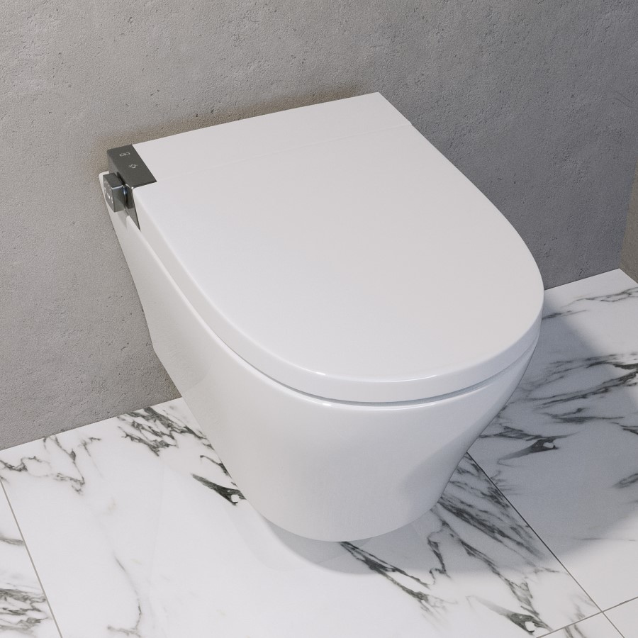 Wall Hung Smart Bidet Japanese Toilet with Heated Seat & 820mm Frame Cistern and Black Sensor Flush Plate - Purificare