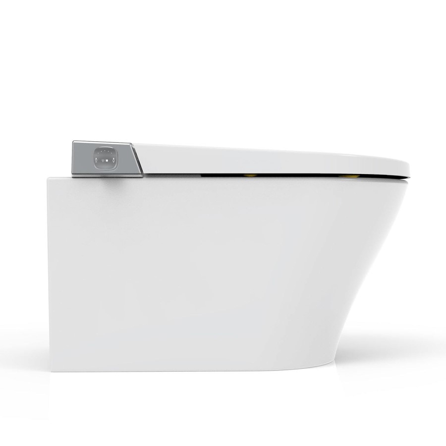 Wall Hung Smart Bidet Japanese Toilet with Heated Seat & 820mm Frame Cistern and Black Sensor Flush Plate - Purificare