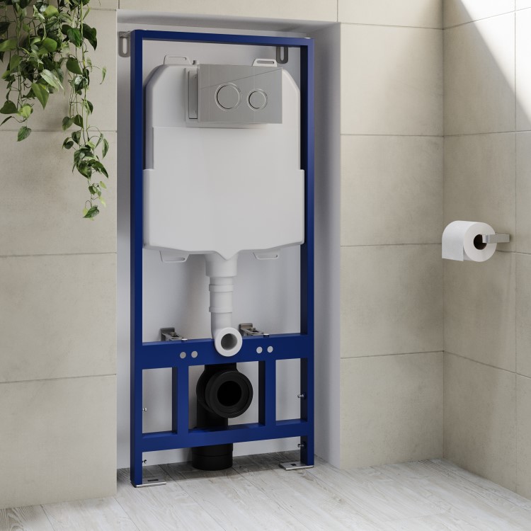 Palma Wall Hung Toilet 1160mm Mechanical WC Frame & Cistern & Chrome Mechanical Flush Plate