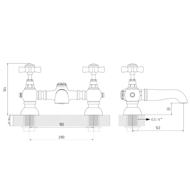 Chrome Traditional Mono Basin Mixer Tap with Bath Filler Tap Pack - Ripley