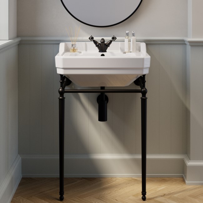 Traditional 1 Tap Hole Basin with Black Wash Stand 570mm - Ripley