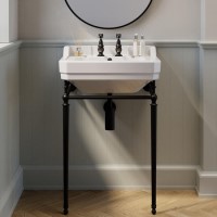 Traditional 2 Tap Hole Basin with Black Wash Stand 570mm - Ripley