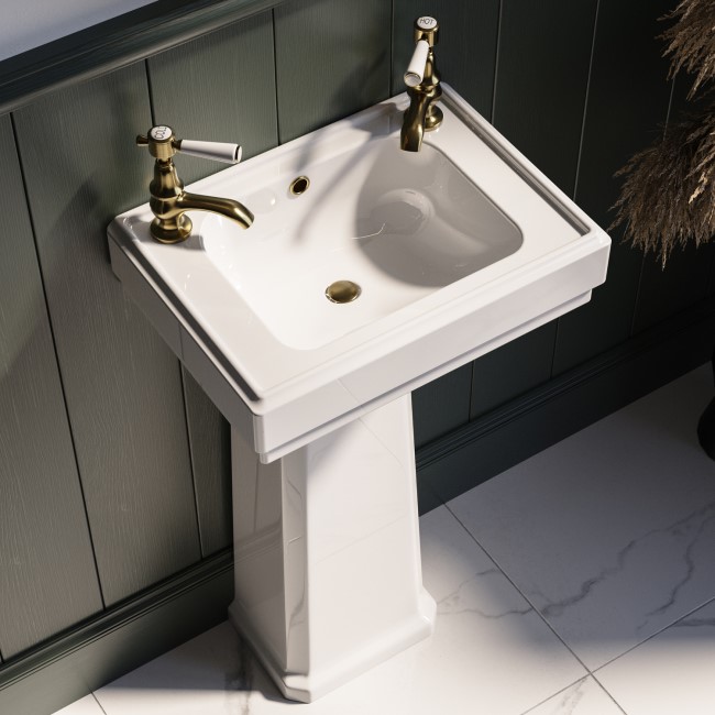 Traditional Cloakroom 2 Tap Hole Full Pedestal Basin 450mm - Park Royal