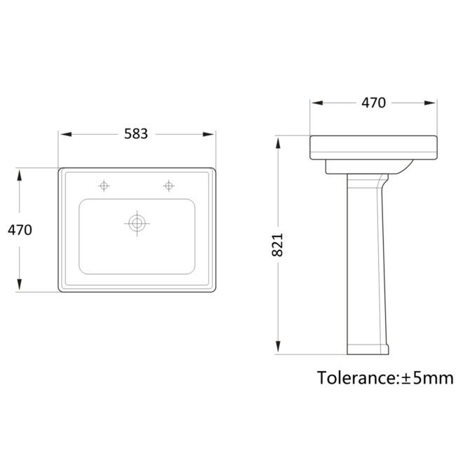 Traditional Full Pedestal 2 Tap Hole Basin 583mm - Park Royal