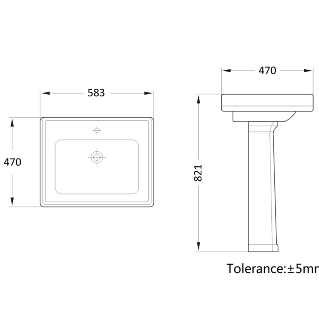 Traditional Full Pedestal 1 Tap Hole Basin 583mm - Park Royal