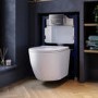 White Wall Hung Toilet with Soft Close Seat, Chrome Pneumatic Flush Plate, 820mm Frame & Cistern - Roma