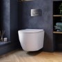 White Wall Hung Toilet with Soft Close Seat, Chrome Pneumatic Flush Plate, 820mm Frame & Cistern - Roma