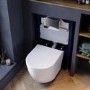 White Wall Hung Toilet with Soft Close Seat, Chrome Pneumatic Flush Plate, 820mm Frame & Cistern - Roma