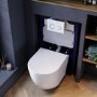 White Wall Hung Toilet with Soft Close Seat, White Glass Sensor Pneumatic Flush Plate, 820mm Frame & Cistern - Roma