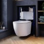 White Wall Hung Toilet with Soft Close Seat, Black Glass Sensor Pneumatic Flush Plate, 820mm Frame & Cistern - Roma